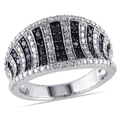 Belk & Co Black Diamond Cocktail Ring in Sterling Silver with Black Rhodium Plated, White, 5