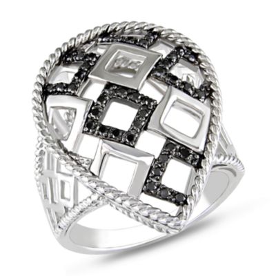 Belk & Co Black & White Diamond Geometric Cocktail Ring, Silver, 6.5