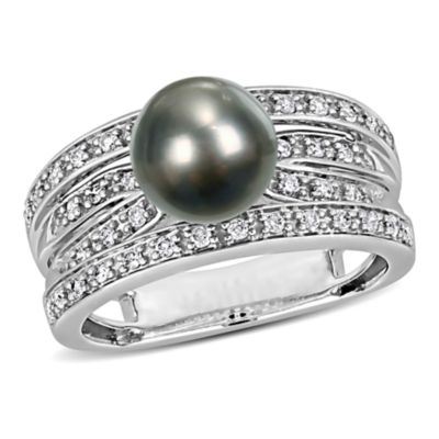 Belk & Co 8.5-9 mm Tahitian Cultured Pearl & Diamond Coil Ring in 14k White Gold, 4.5