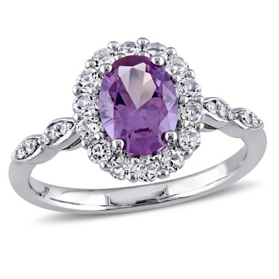Belk & Co Simulated Alexandrite, White Topaz & Diamond Accent Ring in 14k White Gold