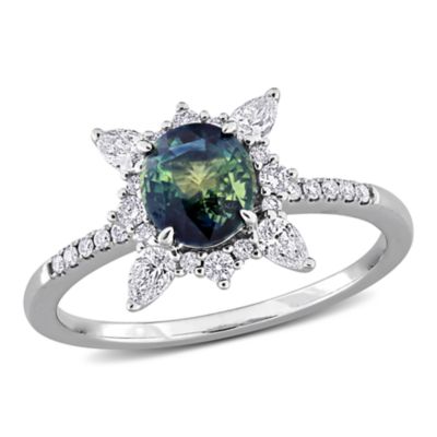 Belk & Co Blue & Yellow Sapphire & Diamond Starburst Ring in 14k White Gold