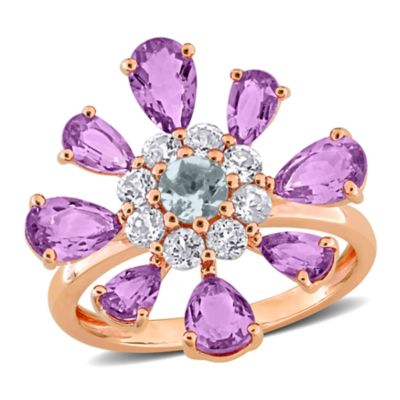 Belk & Co Rose de France & Sky Blue Topaz Flower Ring in 10k Rose Gold, Pink, 5