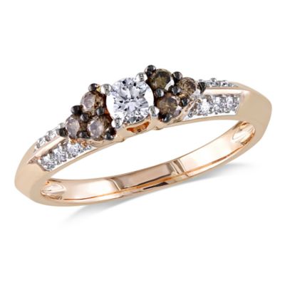 Brown & White Diamond Engagement Ring, 14k Rose Gold, 70% Off