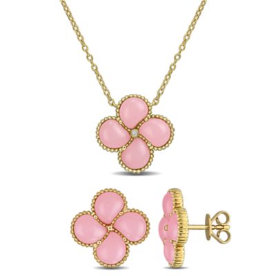 Belk & Co Lab Created Gemstone & Diamond Accent Clover Earrings & Necklace in Yellow Plated Sterling Silver