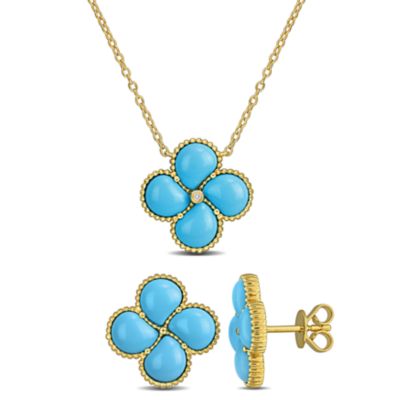 Belk & Co Lab Created Gemstone & Diamond Accent Clover Earrings & Necklace in Yellow Plated Sterling Silver
