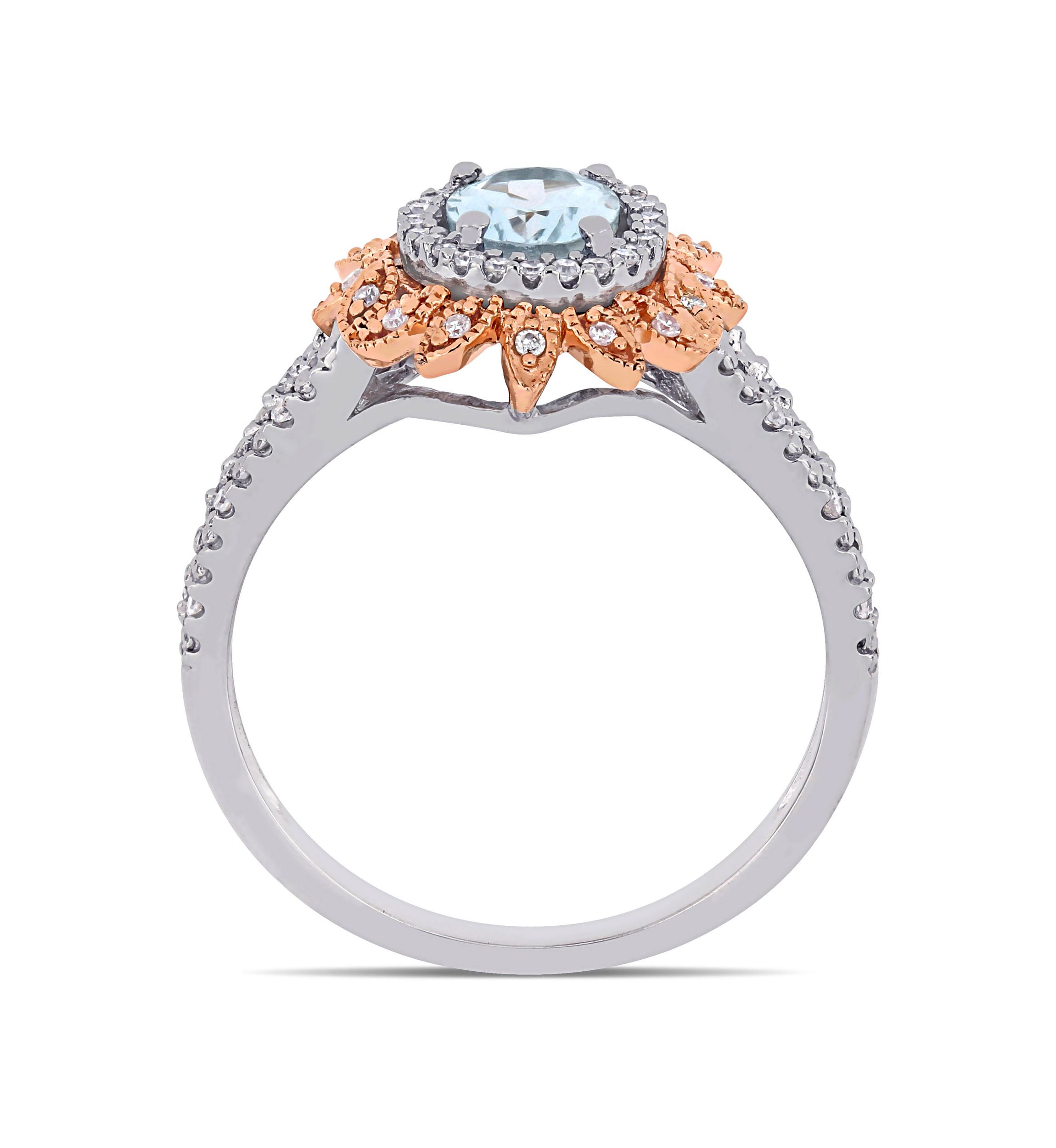 5/8 ct. t.w. Aquamarine and 1/5 ct. t.w. Diamond Halo Split Shank Ring in 10k White and Rose Gold