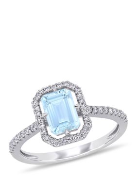 Belk & Co 1 ct. t.w. Aquamarine and 1/4 ct. t.w. Diamond Halo Ring in 14k White Gold, 8 -  0682077499064