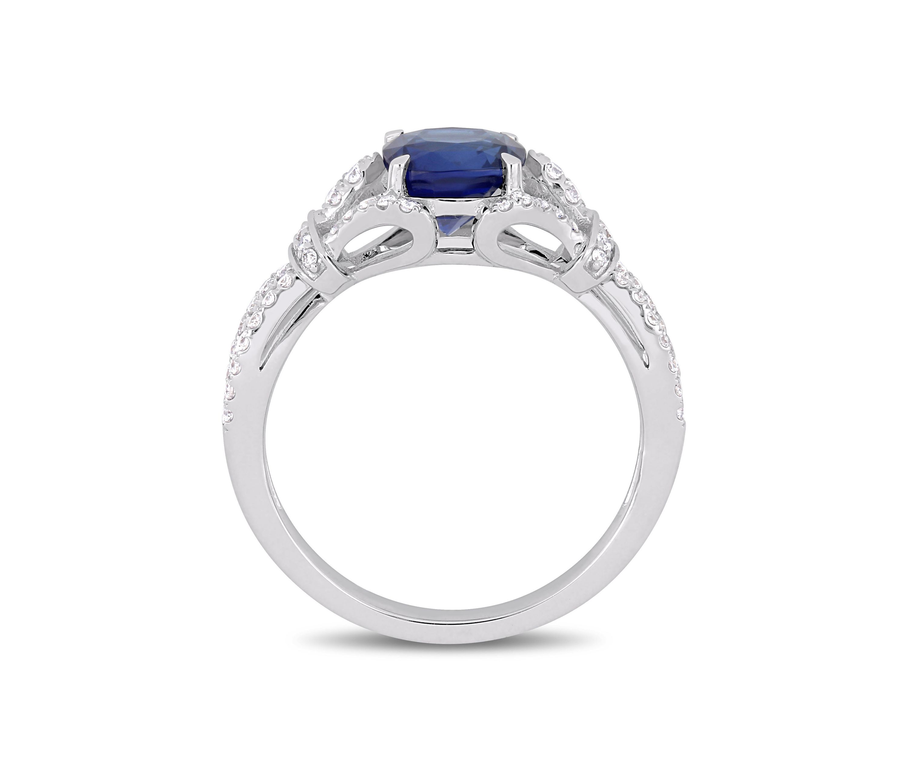 2 ct. t.w. Sapphire and 1/3 ct. t.w. Diamond Vintage Ring in 14k White Gold