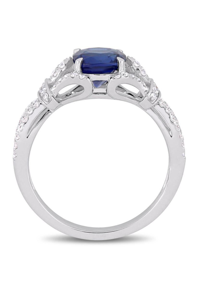 2 ct. t.w. Sapphire and 1/3 ct. t.w. Diamond Vintage Ring in 14k White Gold