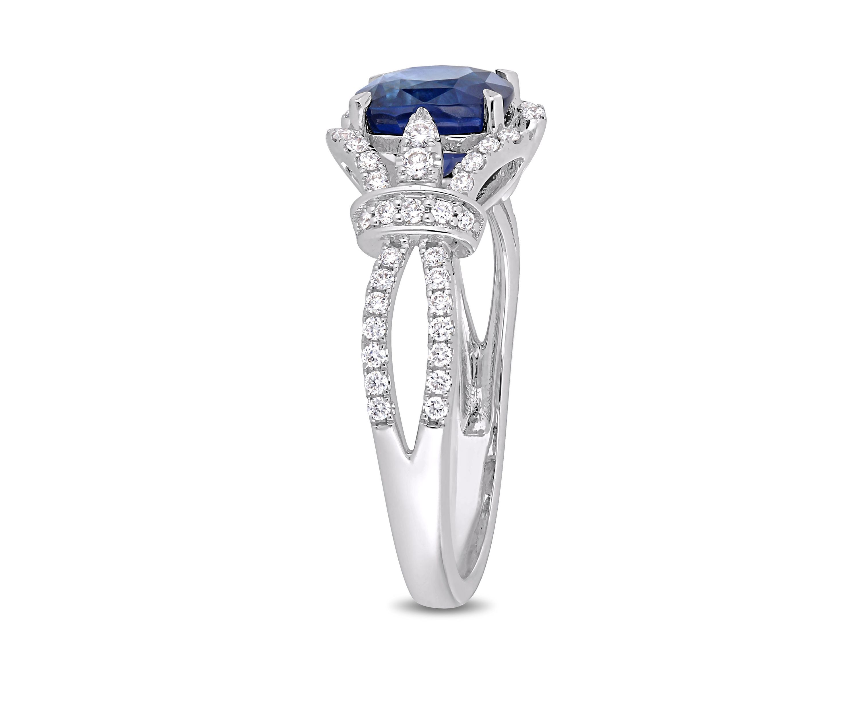 2 ct. t.w. Sapphire and 1/3 ct. t.w. Diamond Vintage Ring in 14k White Gold