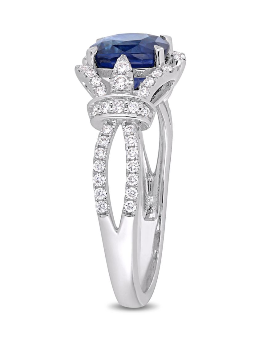 2 ct. t.w. Sapphire and 1/3 ct. t.w. Diamond Vintage Ring in 14k White Gold