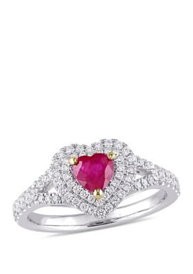 Belk & Co 3/5 Ct. T.w. Ruby And 2/5 Ct. T.w. Diamond Double Halo Heart Ring In 14K White Gold With Yellow Gold Prongs, 8 -  0682077497367