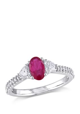 Belk & Co 3/5 ct. t.w. Ruby and 1/2 ct. t.w. Diamond Three-Stone Ring in 14k White Gold -  54004261183179