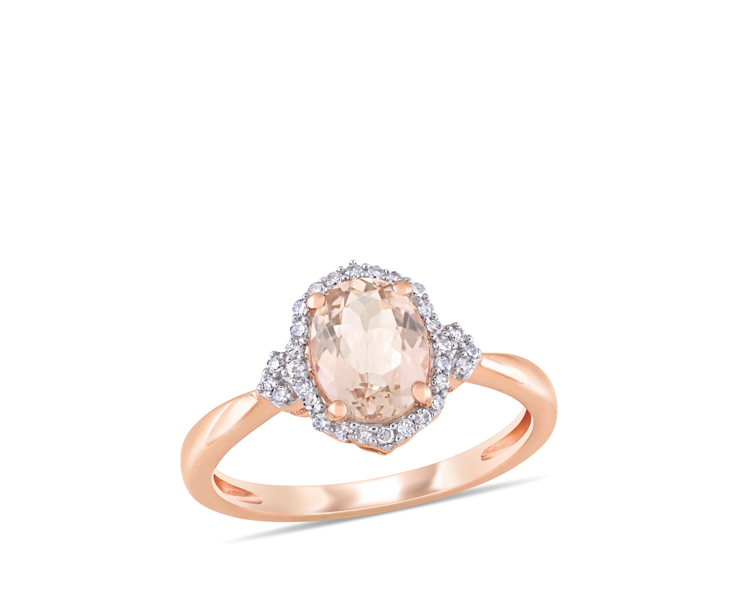 1.14 ct. t.w. Morganite and 1/8 ct. t.w. Diamond Halo Ring in 10k Rose Gold