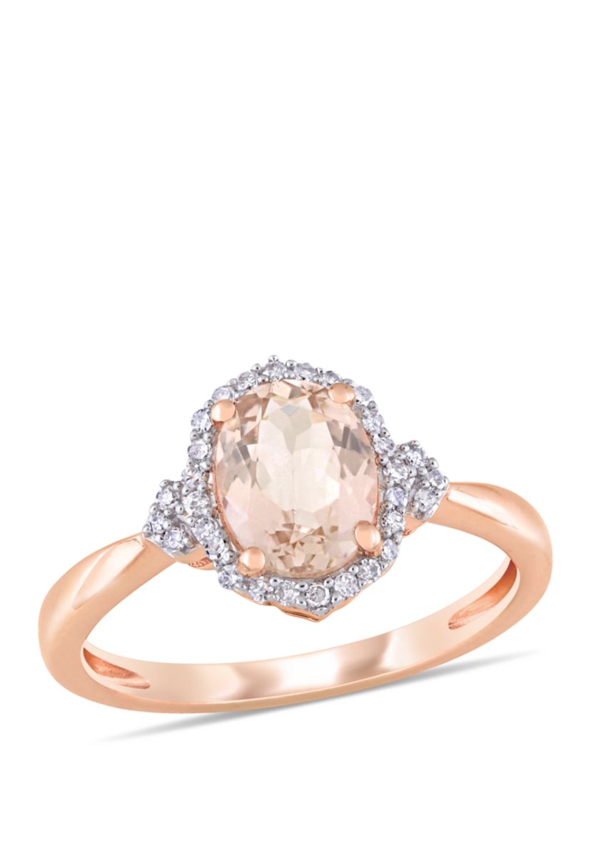 1.14 ct. t.w. Morganite and 1/8 ct. t.w. Diamond Halo Ring in 10k Rose Gold