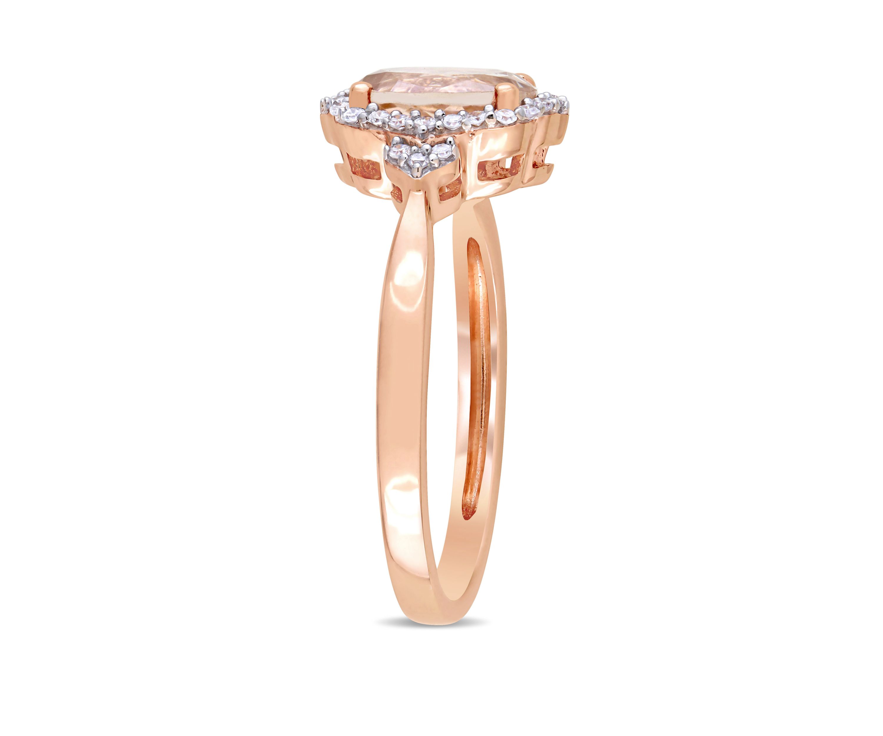 1.14 ct. t.w. Morganite and 1/8 ct. t.w. Diamond Halo Ring in 10k Rose Gold