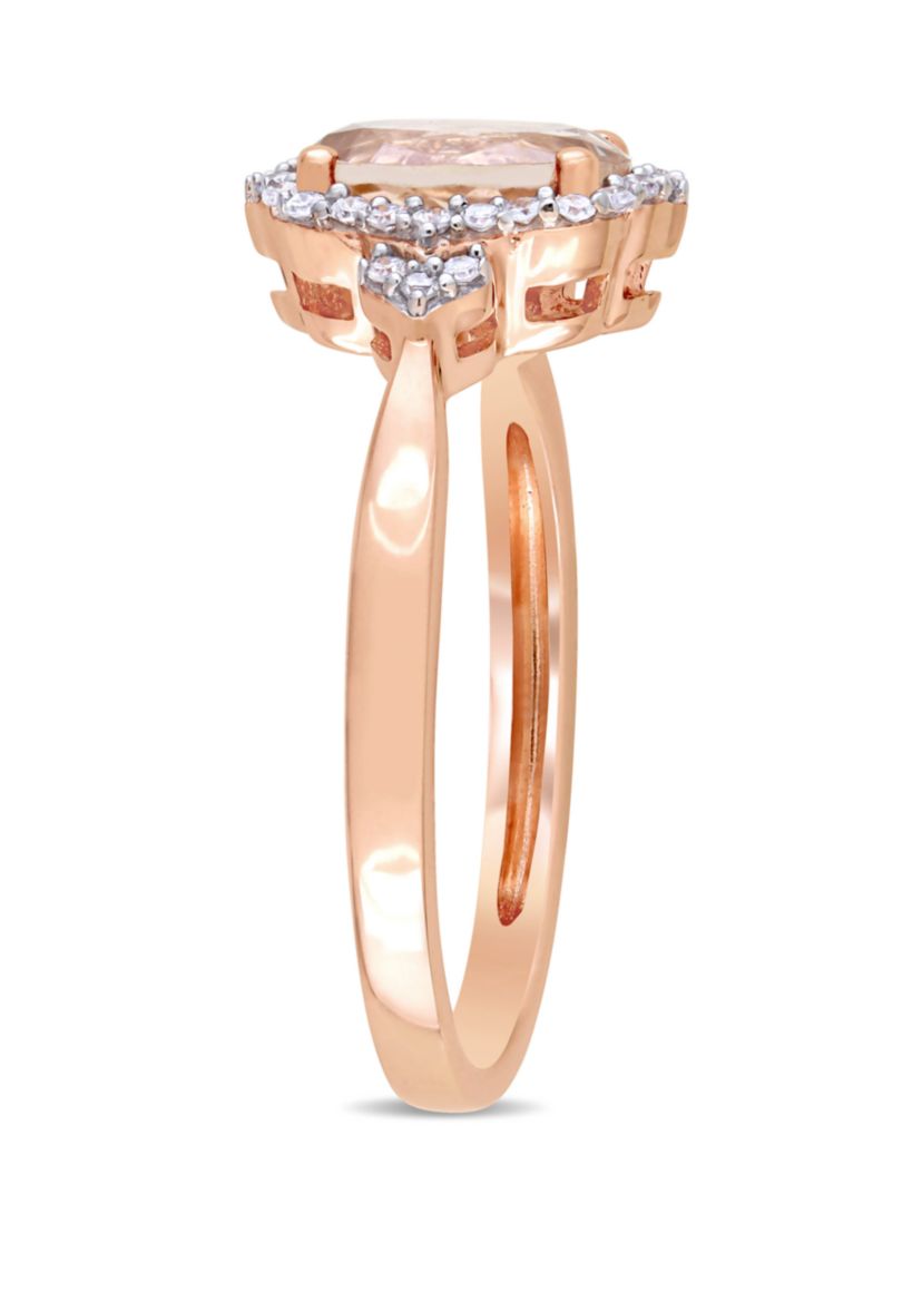 1.14 ct. t.w. Morganite and 1/8 ct. t.w. Diamond Halo Ring in 10k Rose Gold