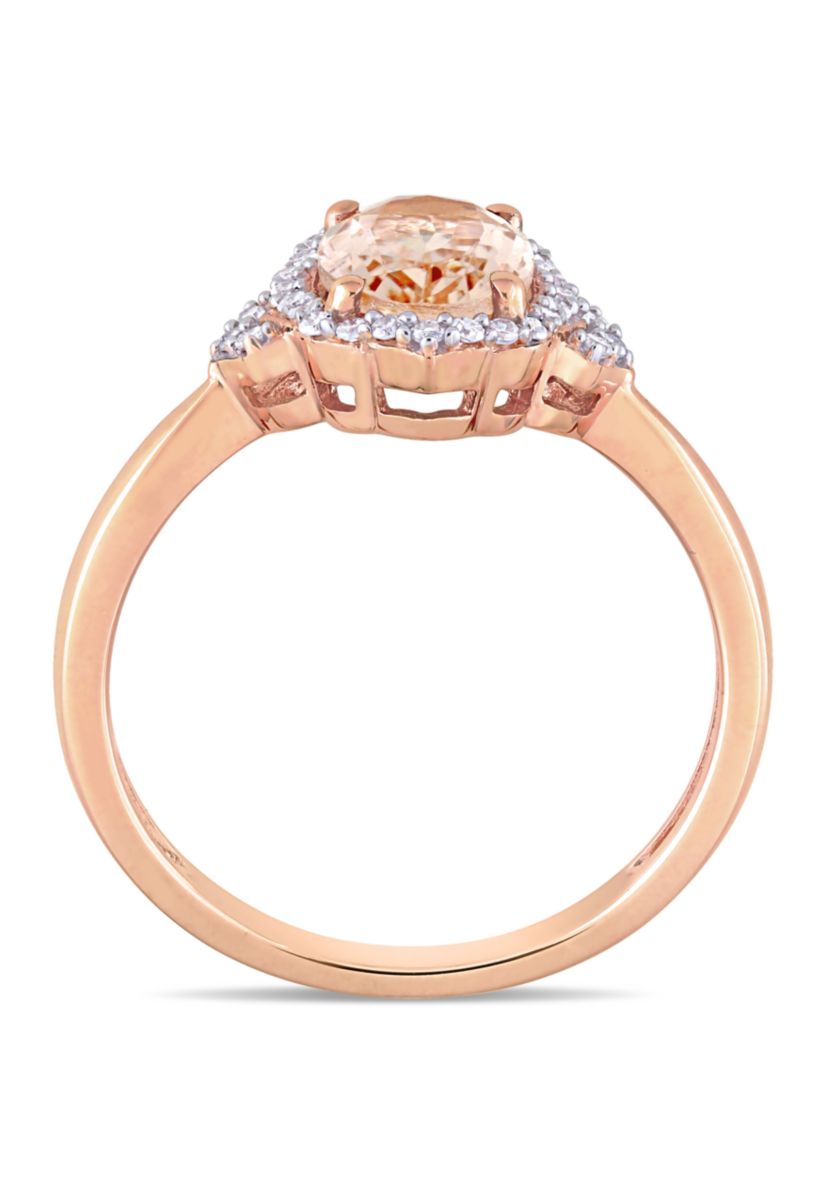 1.14 ct. t.w. Morganite and 1/8 ct. t.w. Diamond Halo Ring in 10k Rose Gold