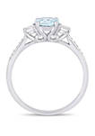 3/4 ct. t.w. Aquamarine, 1/3 ct. t.w. Created White Sapphire, and 0.05 ct. t.w. Diamond 3 Stone Ring in 10K White Gold