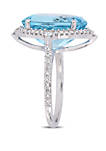 11 ct. t.w. Blue Topaz, 1/4 ct. t.w. White Sapphire, and 3/8 ct. t.w. Diamond Halo Cocktail Ring in 14K White Gold