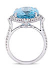 11 ct. t.w. Blue Topaz, 1/4 ct. t.w. White Sapphire, and 3/8 ct. t.w. Diamond Halo Cocktail Ring in 14K White Gold