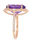 Amethyst, White Sapphire and 3/8 ct. tw. Diamond Halo Cocktail Ring in 14k Rose Gold