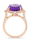 Amethyst, White Sapphire and 3/8 ct. tw. Diamond Halo Cocktail Ring in 14k Rose Gold
