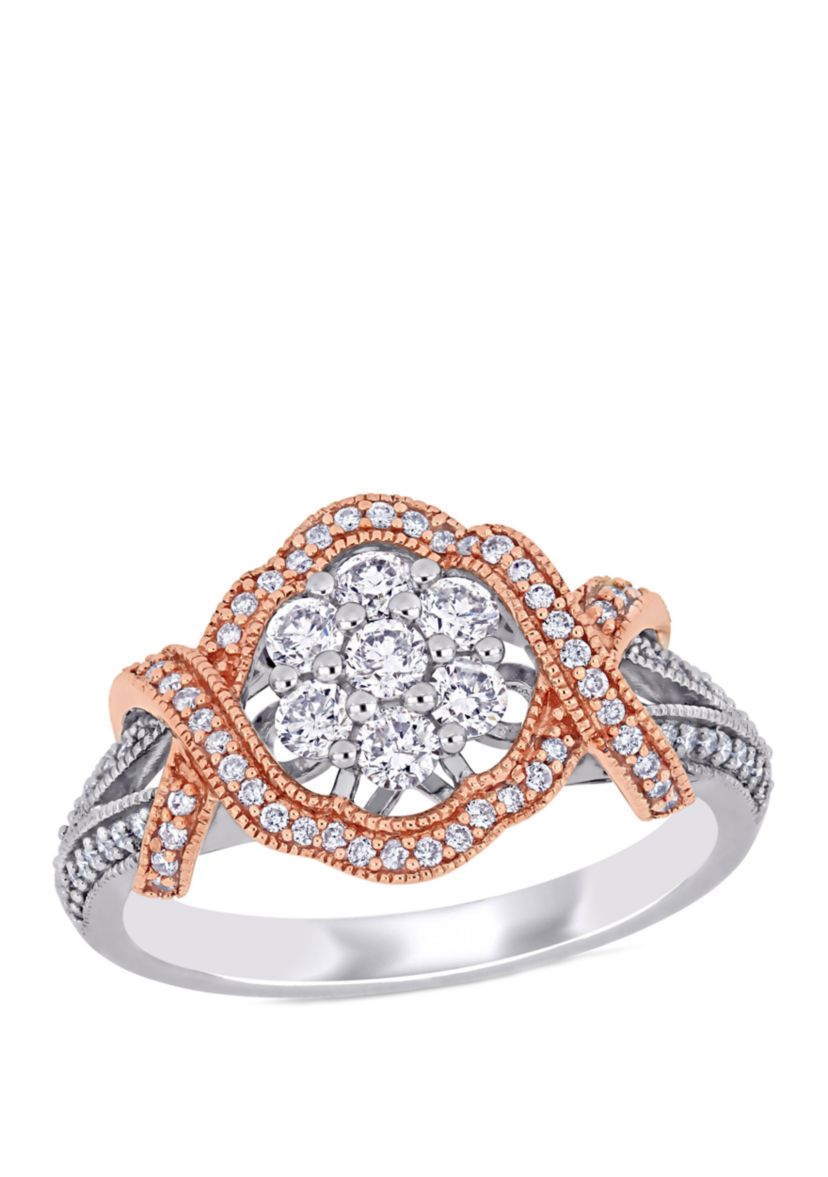 5/8 ct. t.w. Diamond Floral Twist Ring in 14k White and Rose Gold
