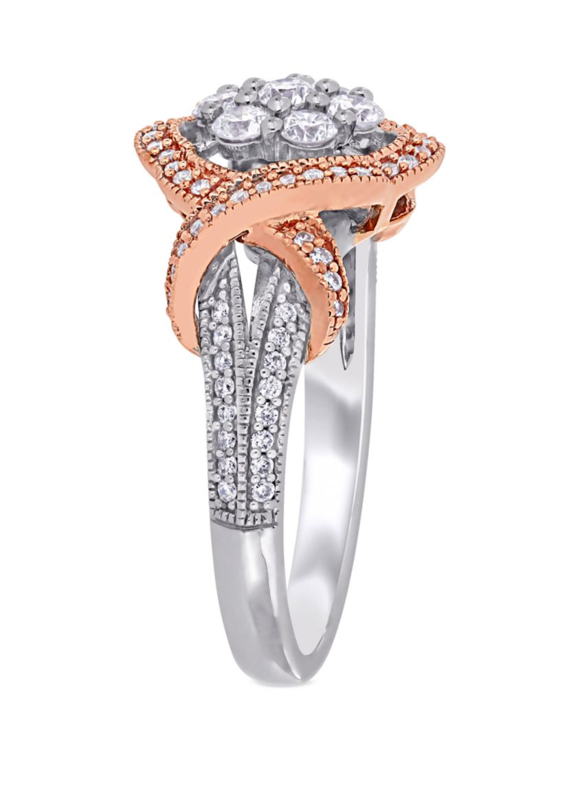 5/8 ct. t.w. Diamond Floral Twist Ring in 14k White and Rose Gold
