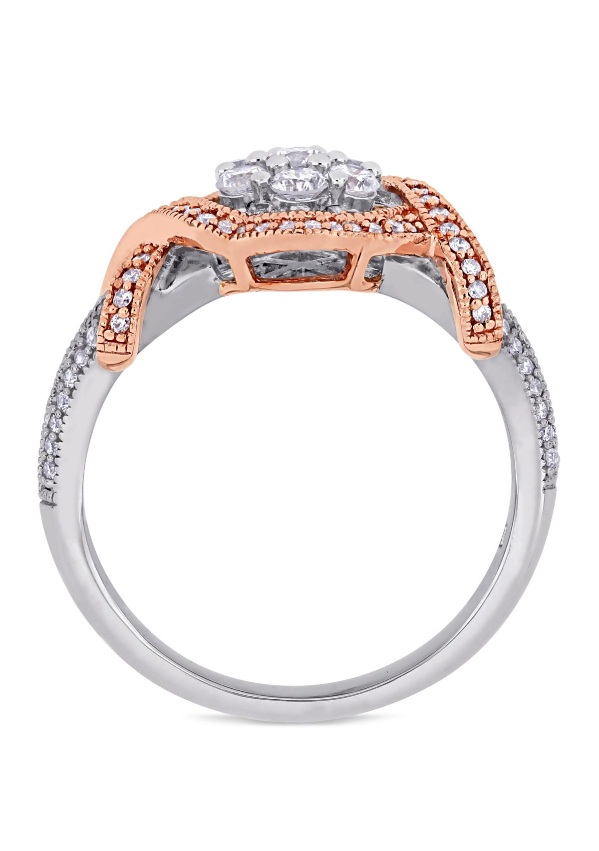 5/8 ct. t.w. Diamond Floral Twist Ring in 14k White and Rose Gold