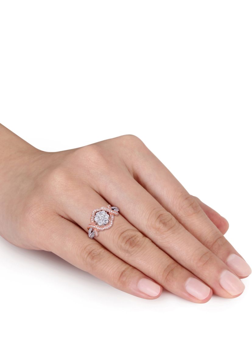 5/8 ct. t.w. Diamond Floral Twist Ring in 14k White and Rose Gold