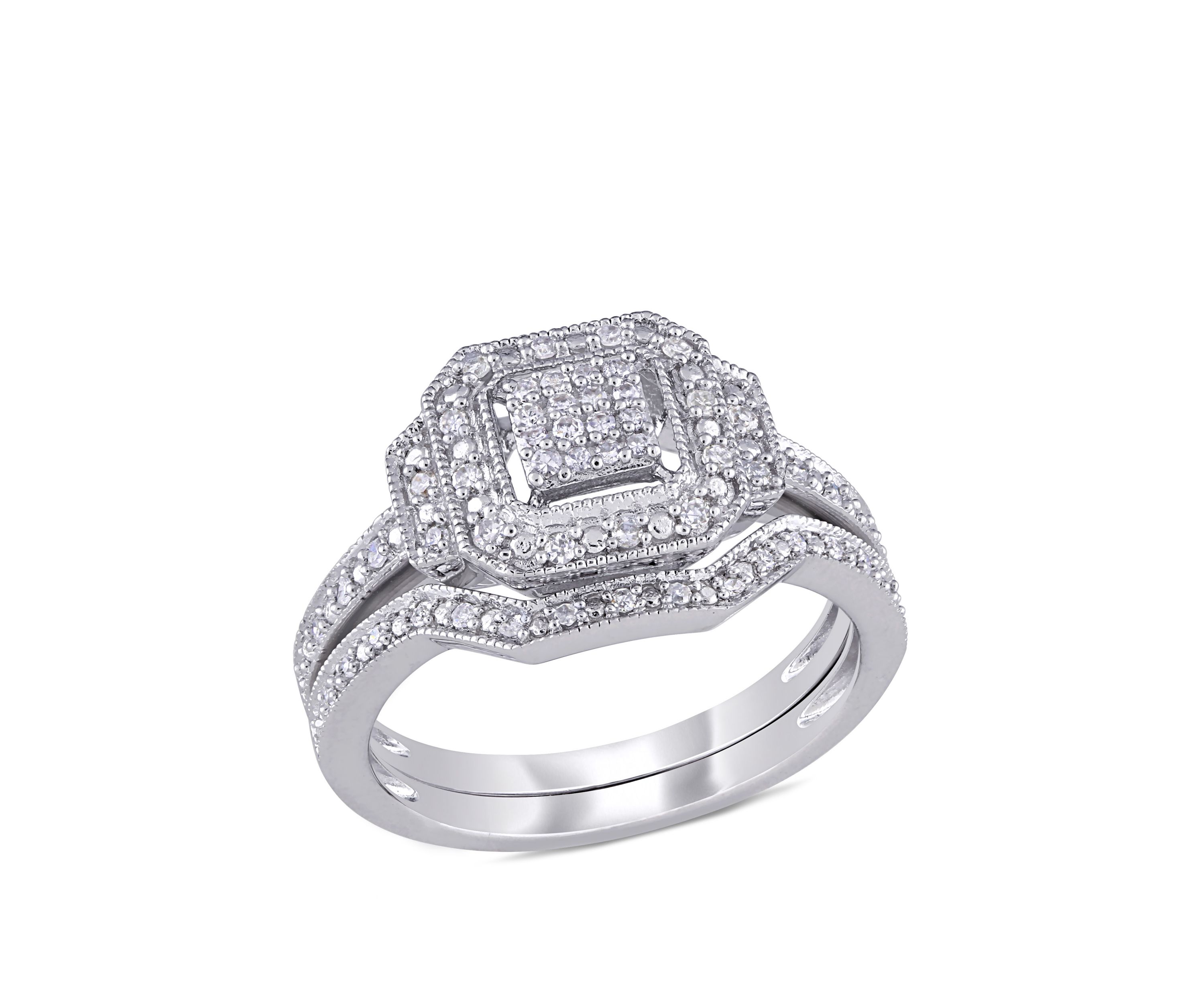 1/4 ct. t.w. Diamond Vintage Split Shank Bridal Ring Set in Sterling Silver