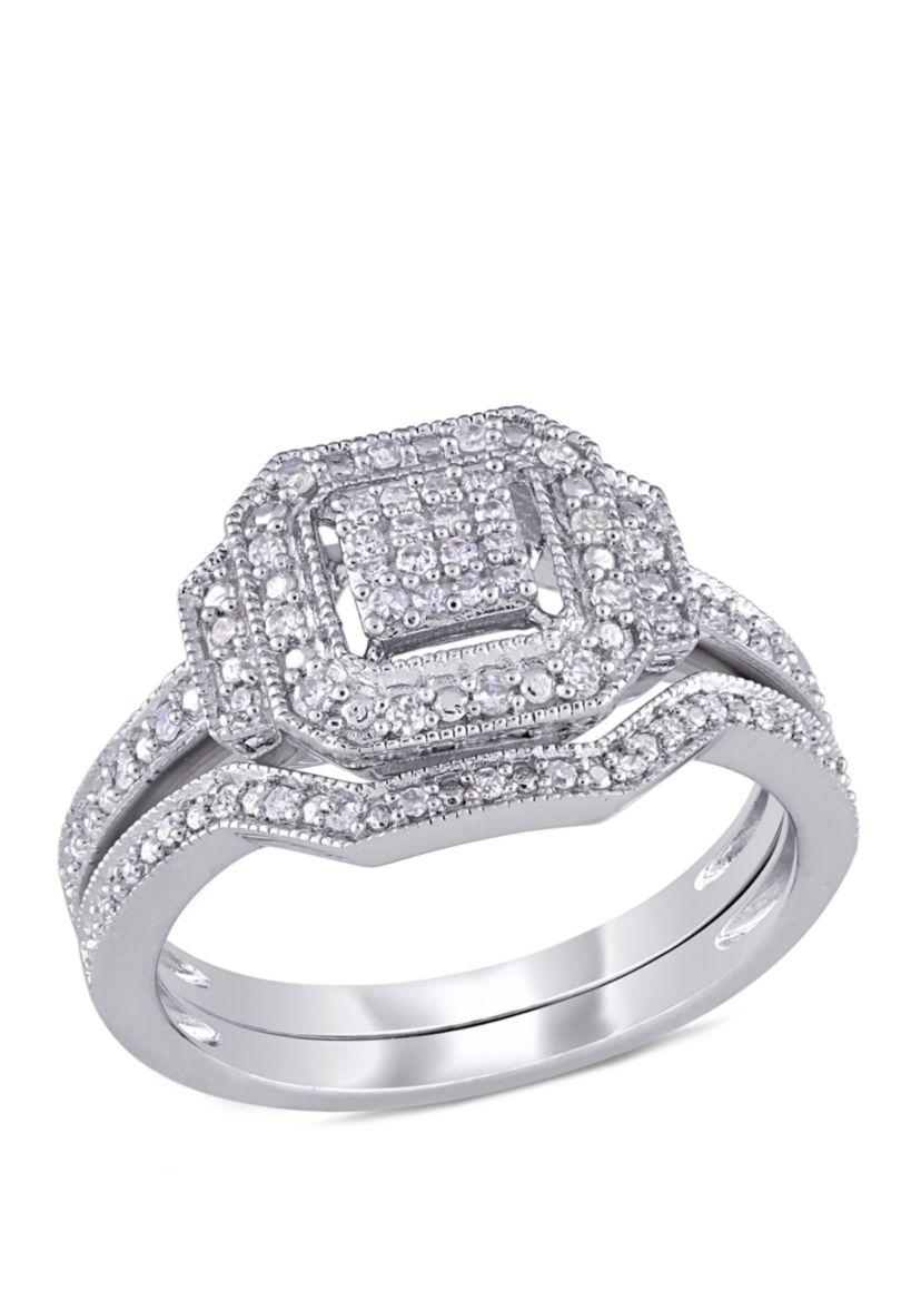 1/4 ct. t.w. Diamond Vintage Split Shank Bridal Ring Set in Sterling Silver