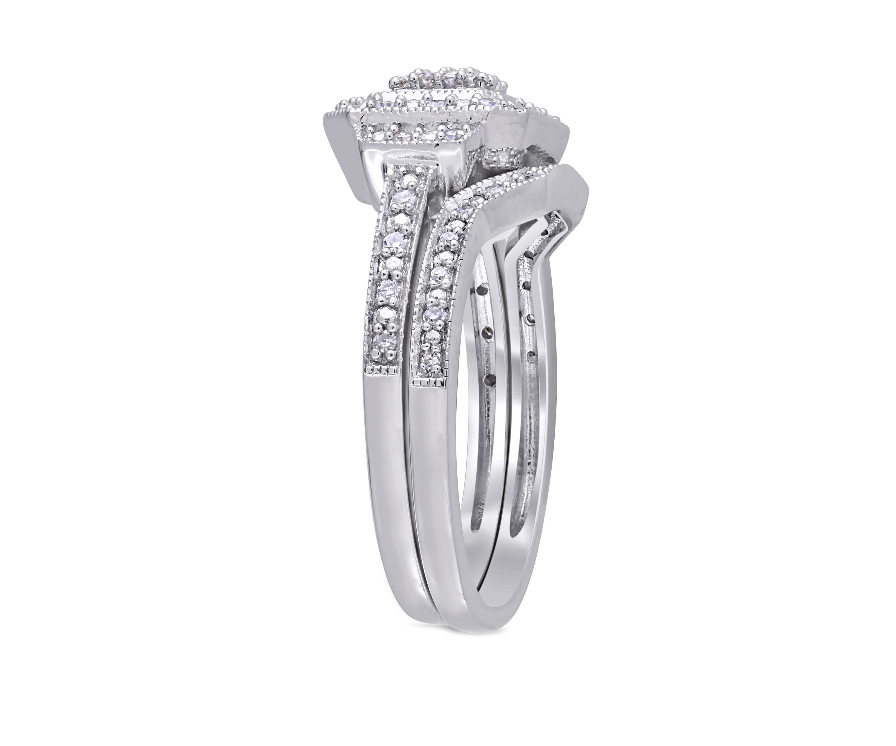 1/4 ct. t.w. Diamond Vintage Split Shank Bridal Ring Set in Sterling Silver