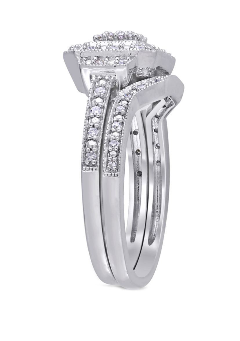 1/4 ct. t.w. Diamond Vintage Split Shank Bridal Ring Set in Sterling Silver