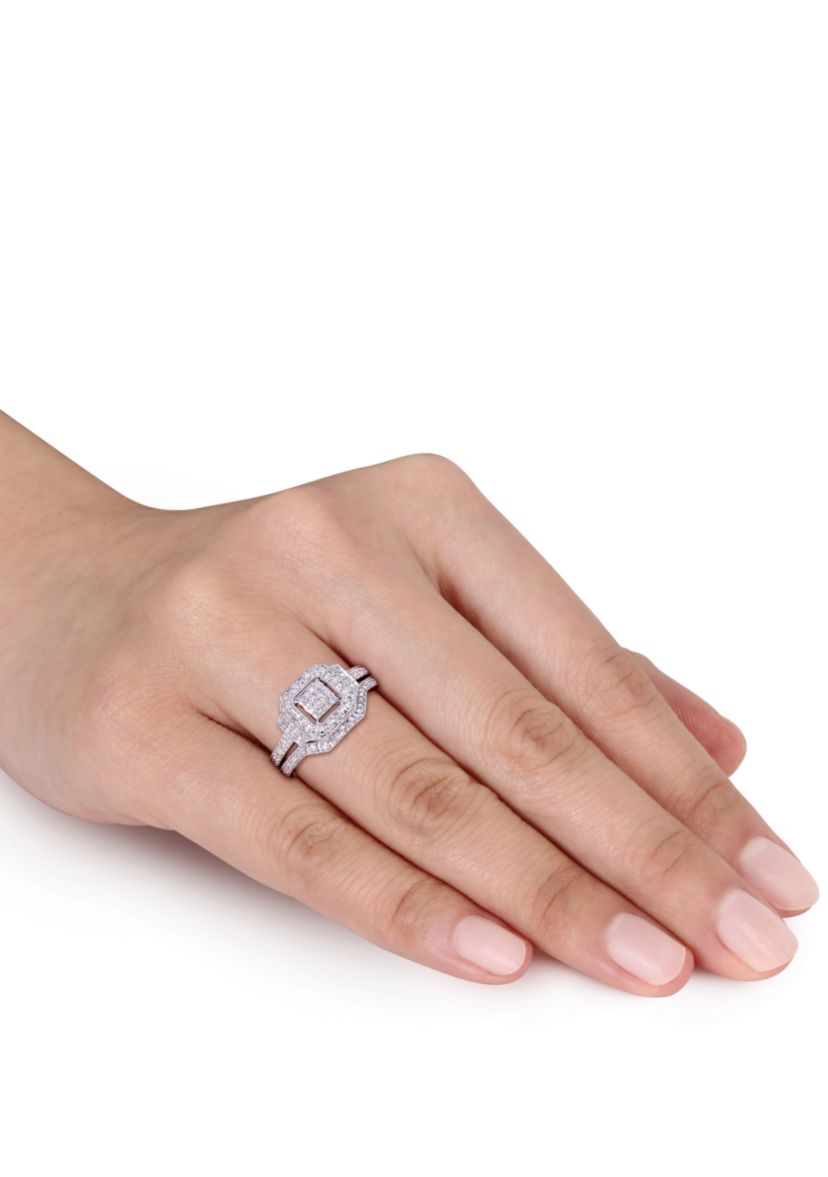 1/4 ct. t.w. Diamond Vintage Split Shank Bridal Ring Set in Sterling Silver