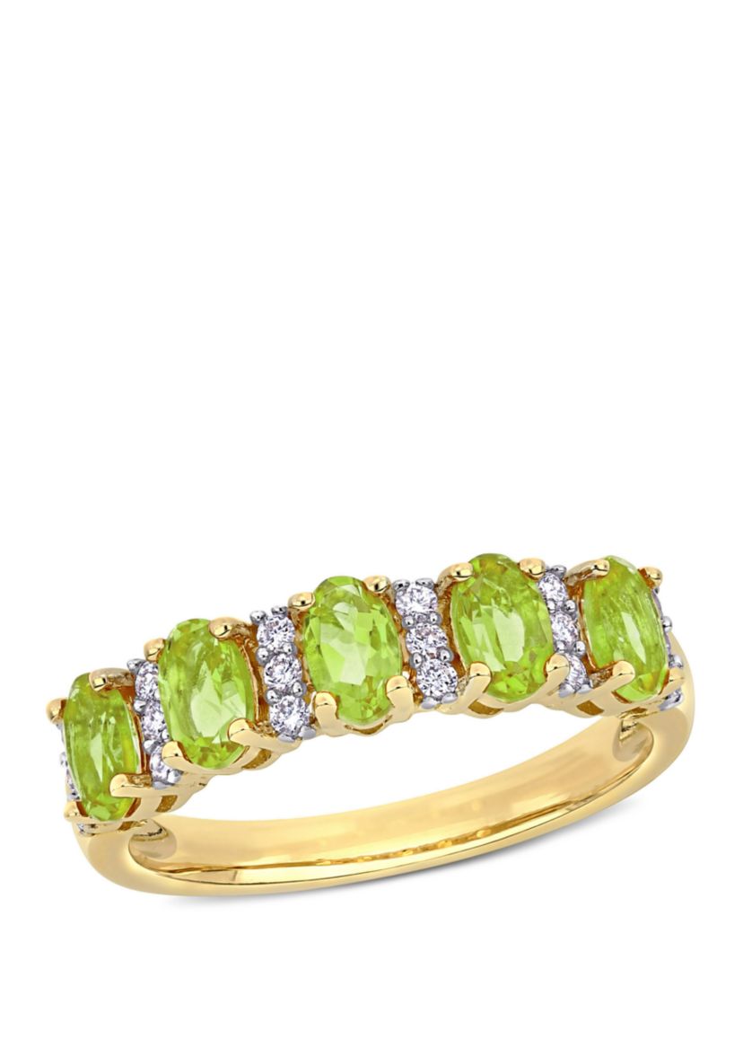 1.2 ct. t.w. Peridot and 1/6 ct. t.w. Diamond Semi Eternity Ring in 14k Yellow Gold