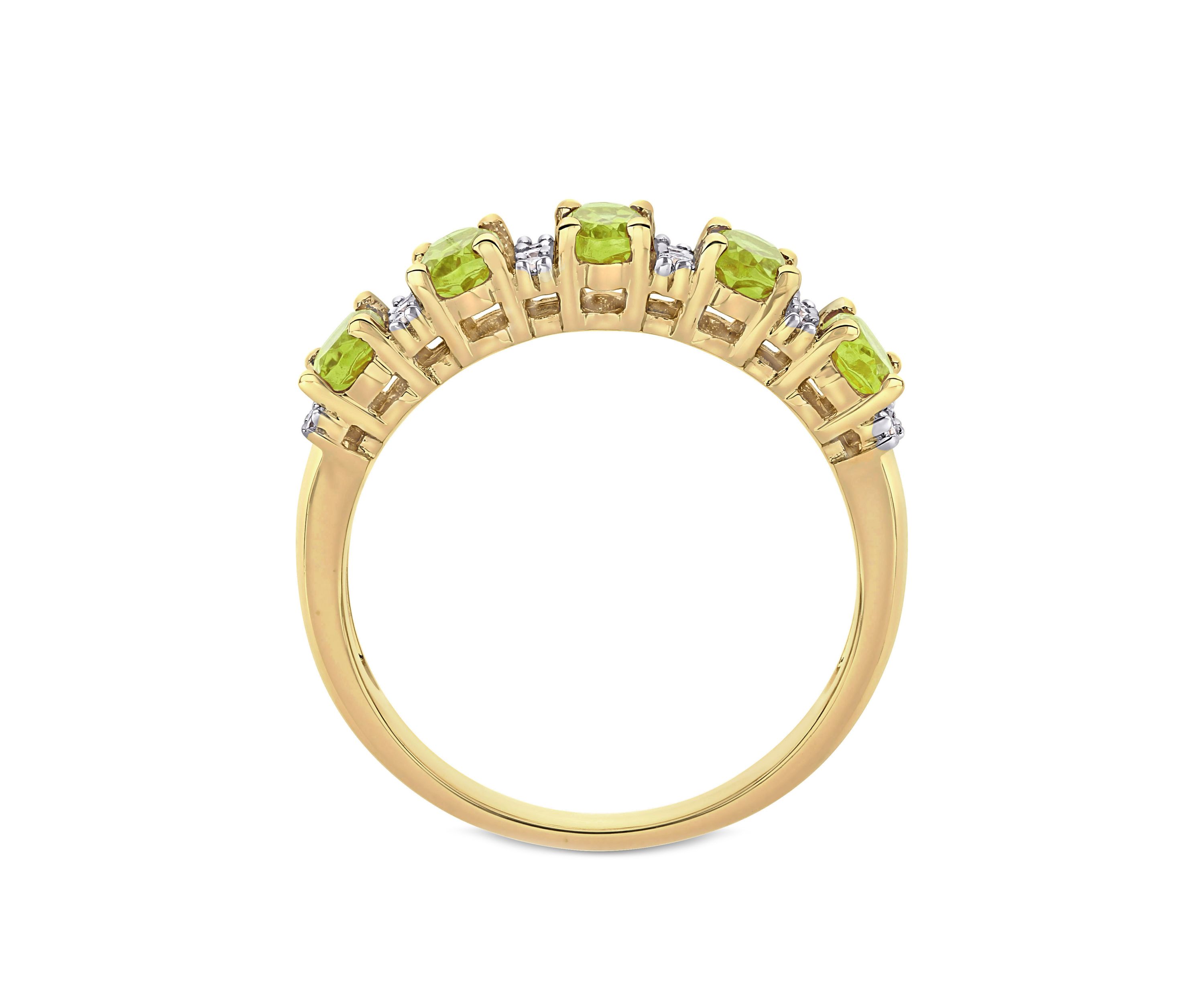 1.2 ct. t.w. Peridot and 1/6 ct. t.w. Diamond Semi Eternity Ring in 14k Yellow Gold