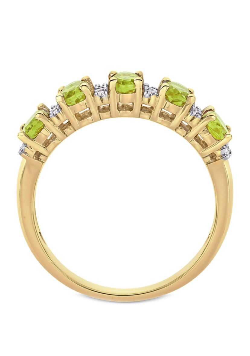 1.2 ct. t.w. Peridot and 1/6 ct. t.w. Diamond Semi Eternity Ring in 14k Yellow Gold