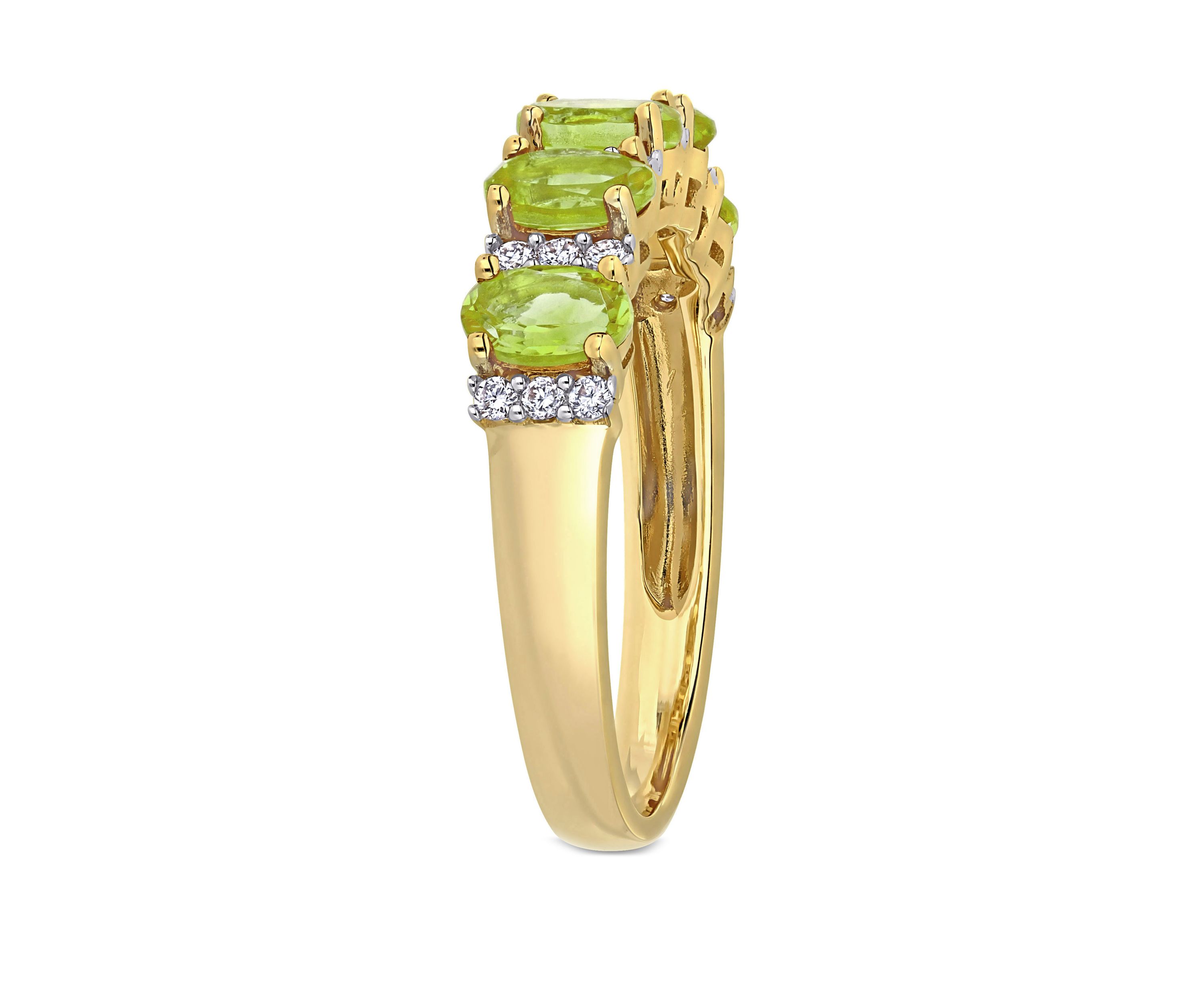 1.2 ct. t.w. Peridot and 1/6 ct. t.w. Diamond Semi Eternity Ring in 14k Yellow Gold