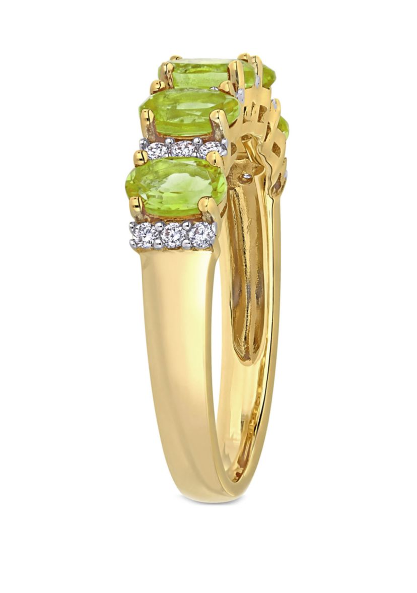 1.2 ct. t.w. Peridot and 1/6 ct. t.w. Diamond Semi Eternity Ring in 14k Yellow Gold