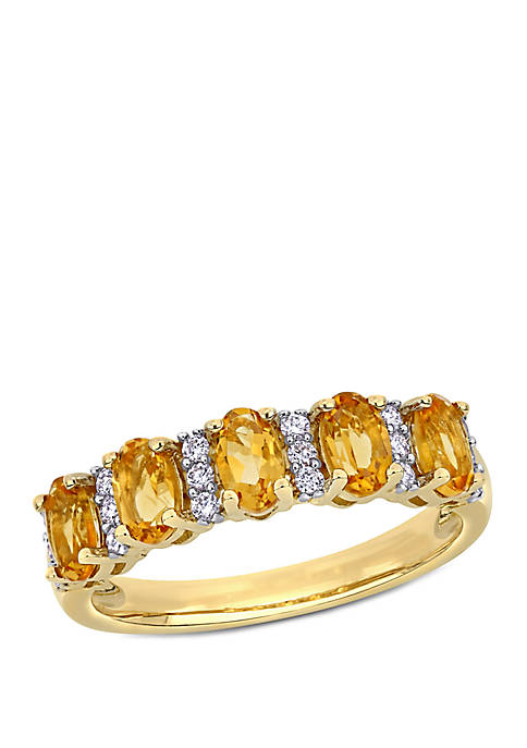 1.16 ct. t.w Citrine and 1/6 ct. t.w. Diamond Semi Eternity Ring in 14k Yellow Gold