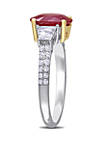 2.5 ct. t.w. Oval Shape Ruby and 1/4 ct. t.w. Diamond 3 Stone Ring in 14k White & Yellow Gold