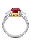 2.5 ct. t.w. Oval Shape Ruby and 1/4 ct. t.w. Diamond 3 Stone Ring in 14k White & Yellow Gold