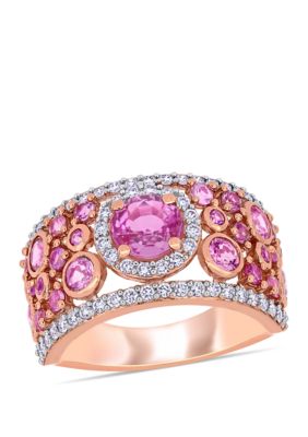 Belk & Co 2.6 Ct. T.w. Pink Sapphire And 1/2 Ct. T.w. Diamond Halo Cuff Ring In 14K Rose Gold
