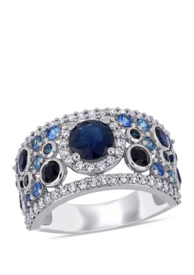 Belk & Co 2.6 ct. t.w. Blue Sapphire and 1/2 ct. t.w. Diamond Halo Cluster Ring in 14k White Gold