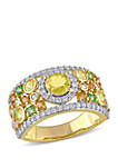 2.37 ct. t.w. Yellow Orange, Pink Sapphire, 1/4 ct. t.w. Tsavorite and 1/2 ct. t.w. Diamond Halo Cuff Ring in 14k Yellow Gold