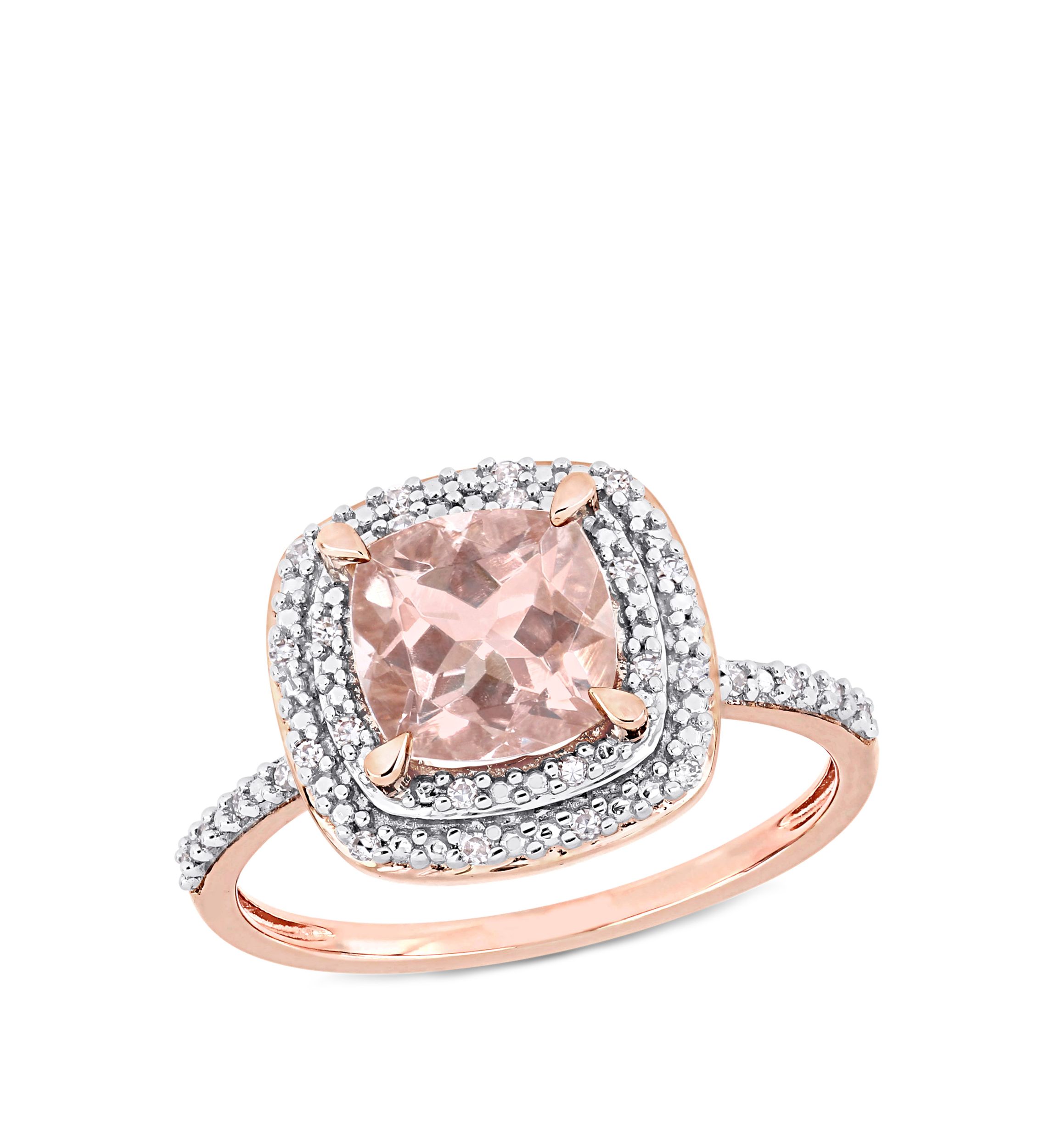 1.63 ct. t.w. Morganite and 1/10 ct. t.w. Diamond Double Halo Ring in 14k Rose Gold