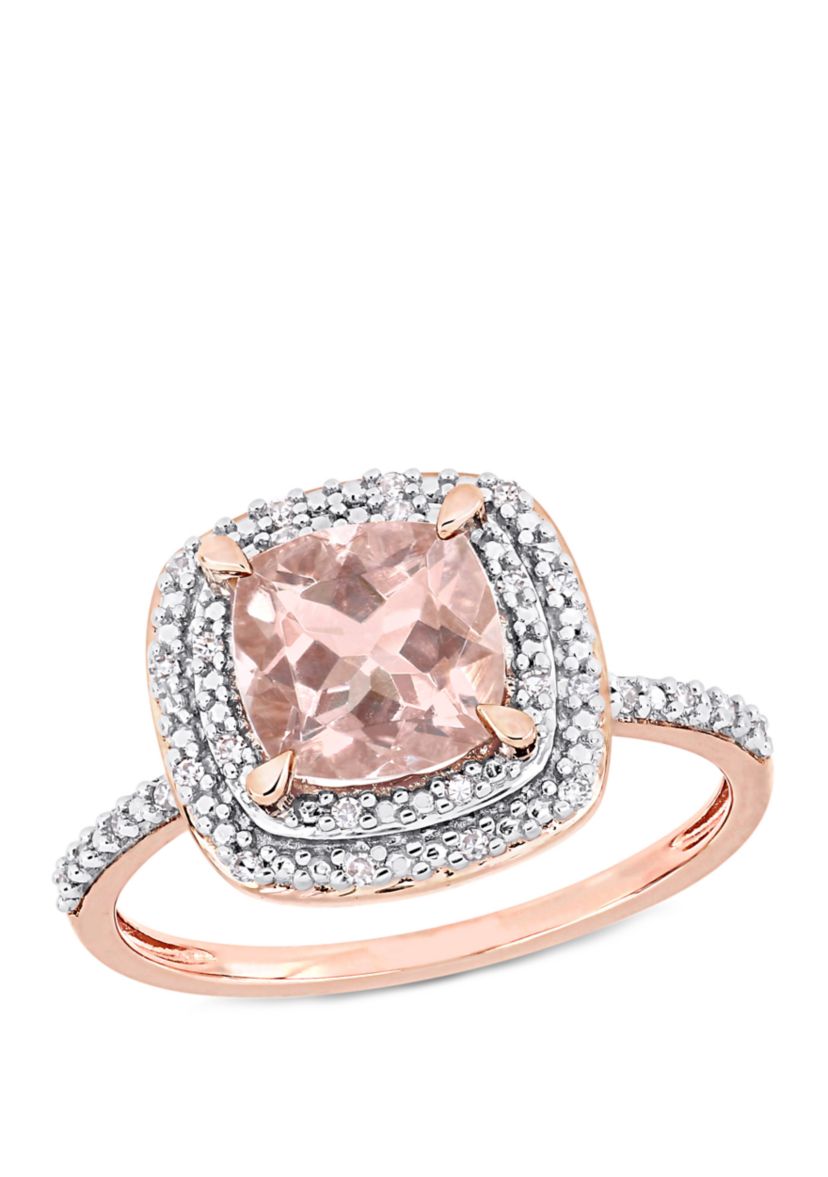 1.63 ct. t.w. Morganite and 1/10 ct. t.w. Diamond Double Halo Ring in 14k Rose Gold