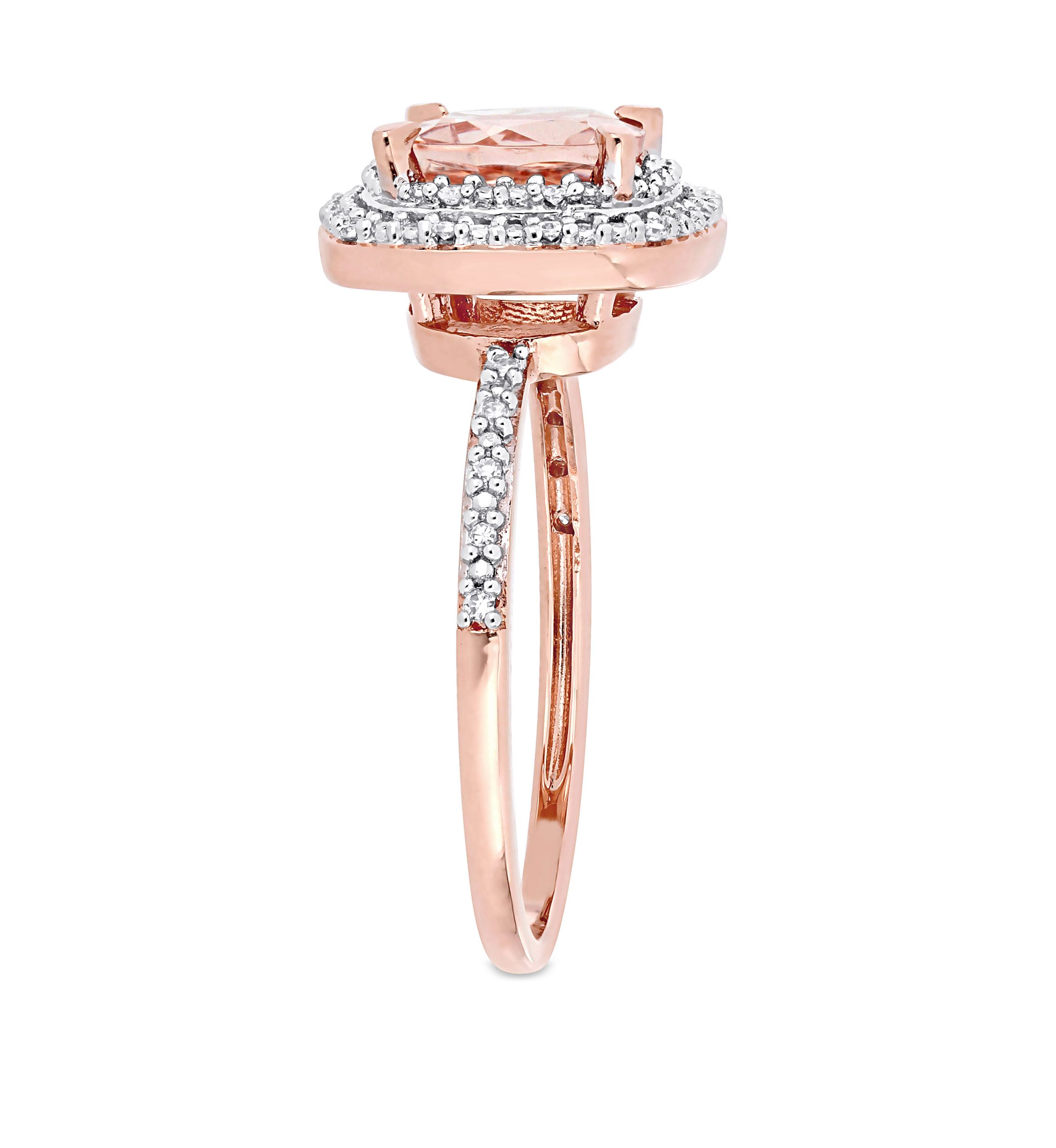 1.63 ct. t.w. Morganite and 1/10 ct. t.w. Diamond Double Halo Ring in 14k Rose Gold